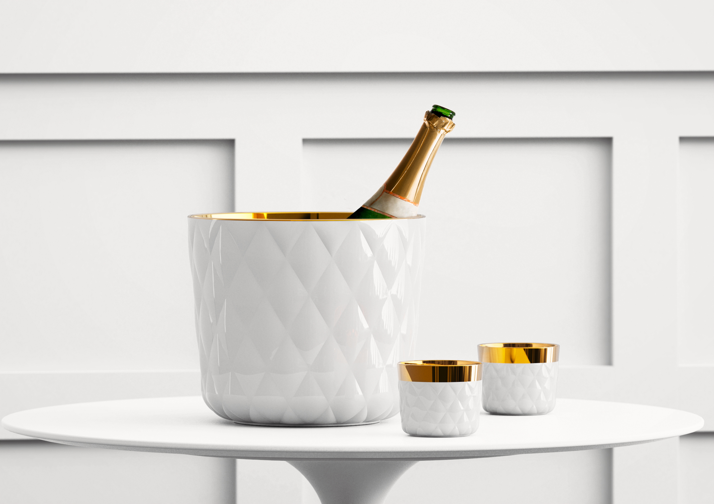 hand crafted champagne tumblers coolers porcelain gold brand manufacturer premium luxury home handmade