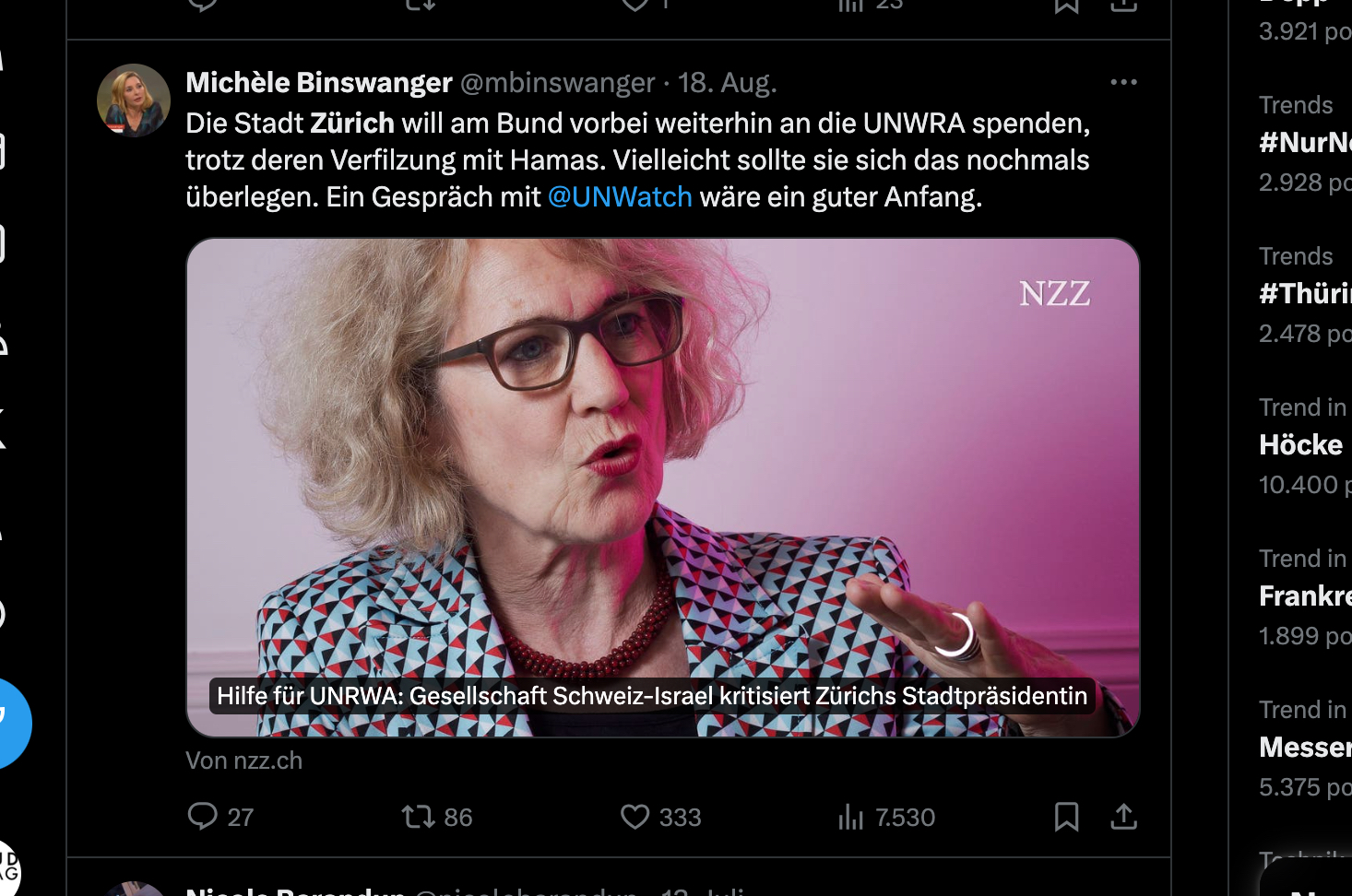 unrwa united nations reliefs and works agency schweiz beitrag spenden zürich stadt corine mauch sp grüne alternative
